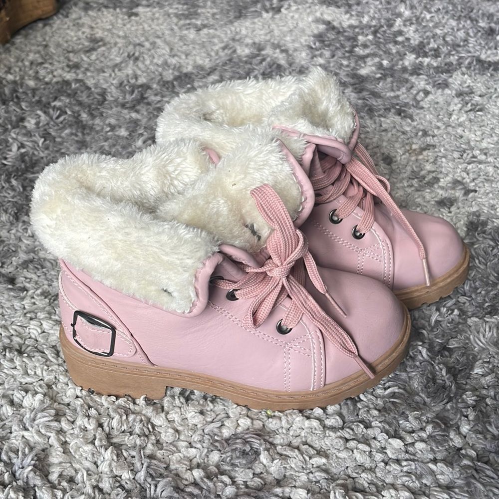Girls Pink Faux Leather Booties
